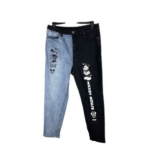 Disney Split Contrast Black & Medium Wash Jeans with Mickey Print size 17